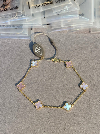 Van Cleef & Arpels Alhambra Mini 6-Motif Bracelet in Pink Mother-of-Pearl